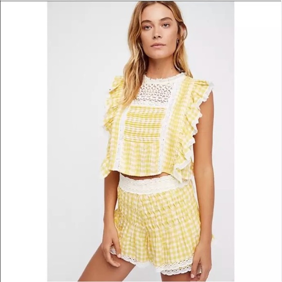 Free People Yellow Gingham Shortie 2 Piece Set - Picture 2 of 8